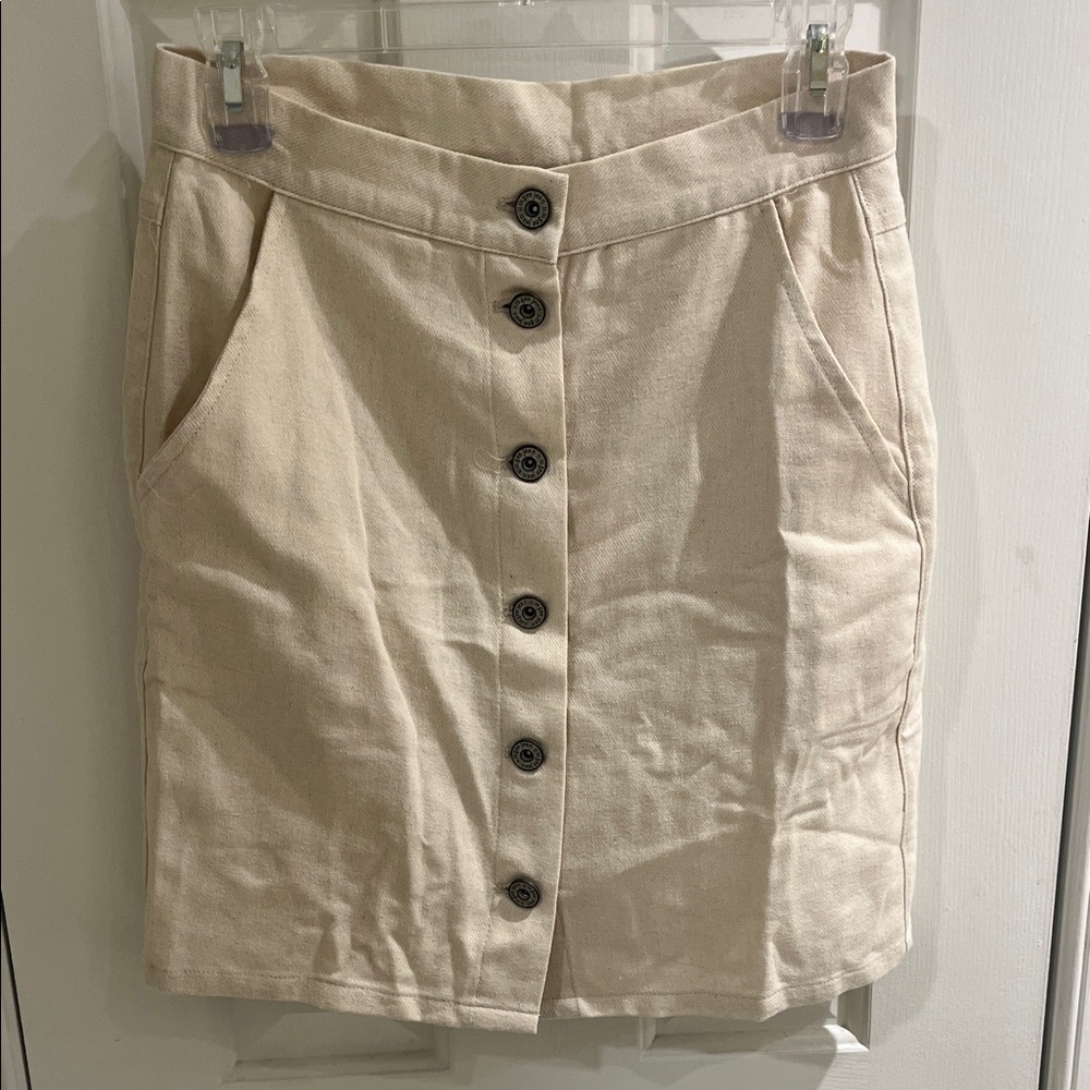 Umgee Cream Button-Down Pencil Skirt
